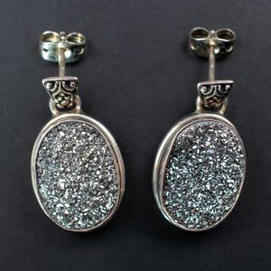 Raw stone earrings dangle, large iron pyrite earrings sterling silver